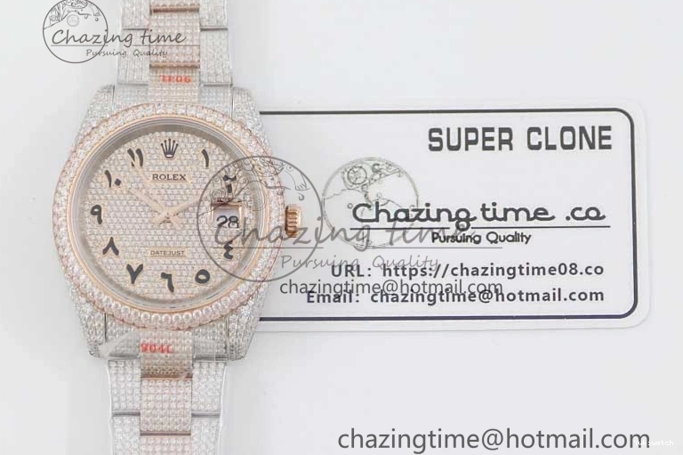 Markers Dial SS Edition A2824 Best Arabic Full on RG 41 Diamonds Bracelet TWF 1:1 Datejust 0313